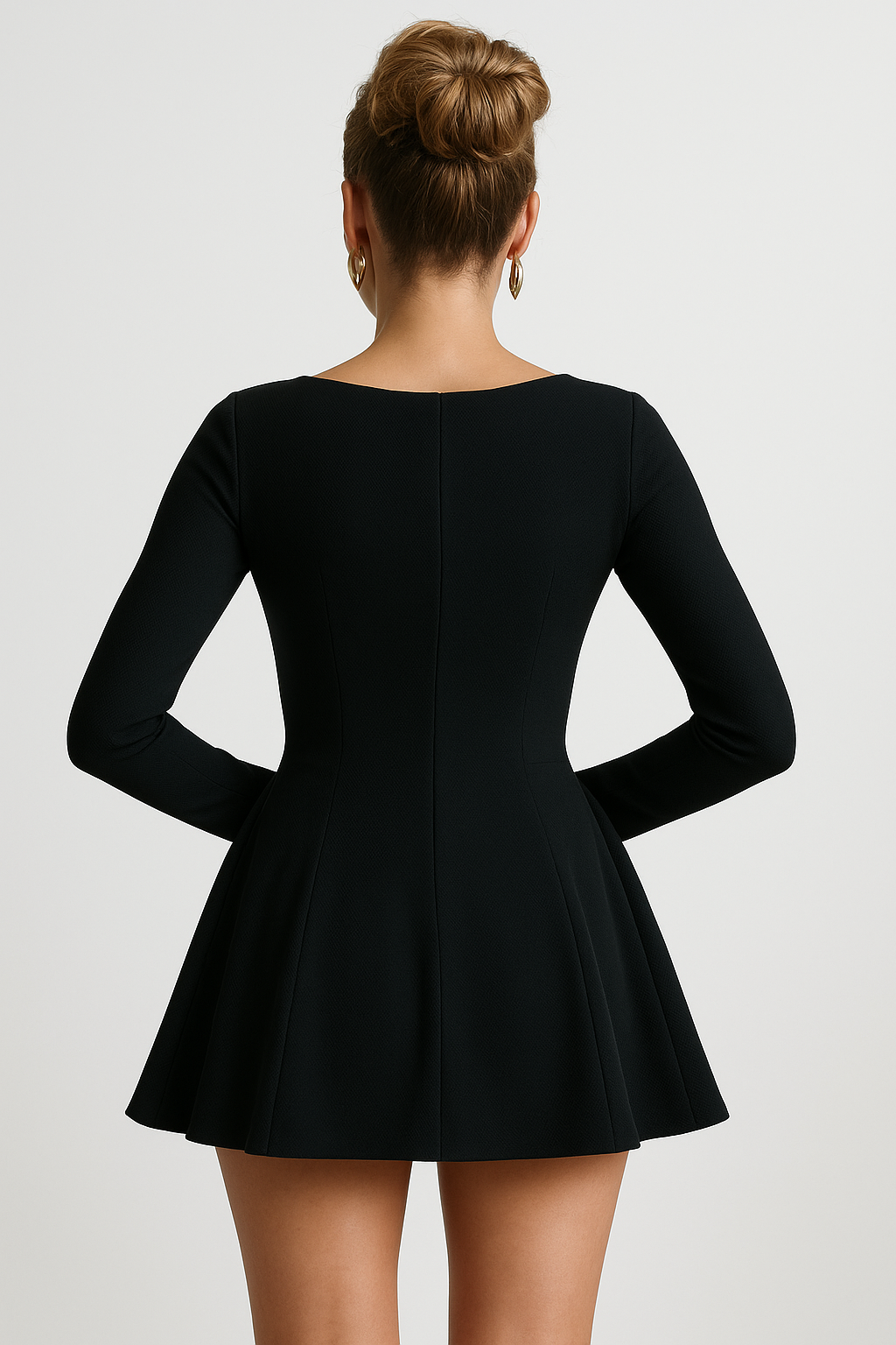 Long Sleeve Mini Dress with Square Neck and Bow Detail