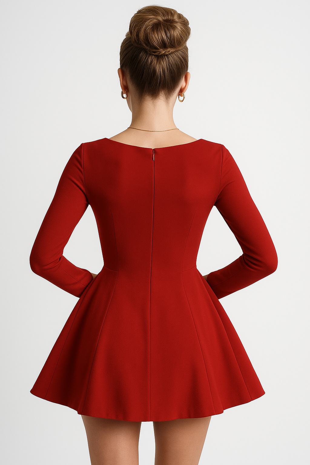 Long Sleeve Mini Dress with Square Neck and Bow Detail
