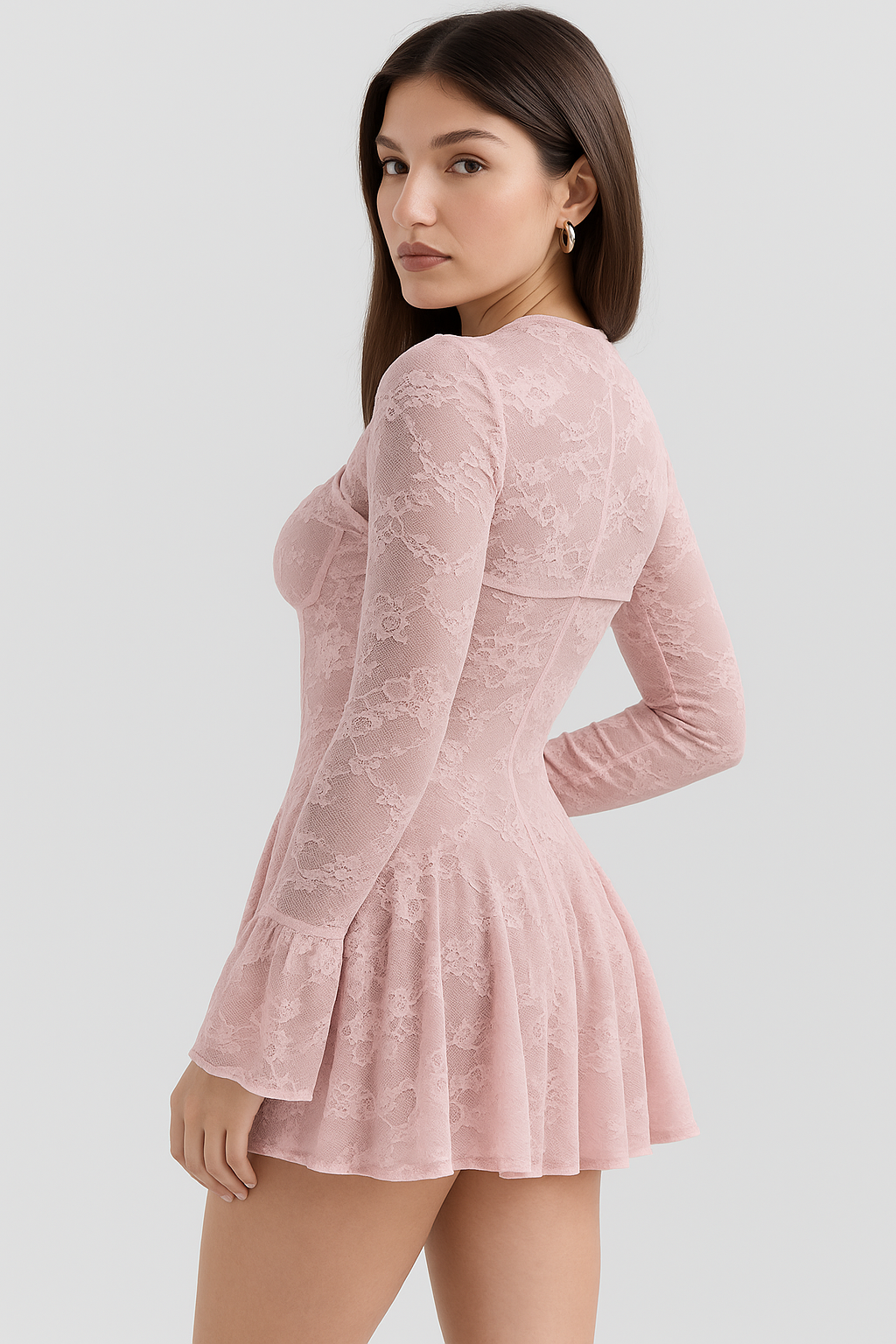 Flared Sleeve Mini Lace Dress