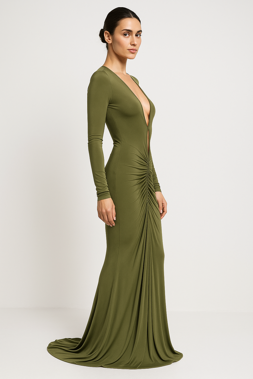 Ruched Long Sleeve Maxi Gown