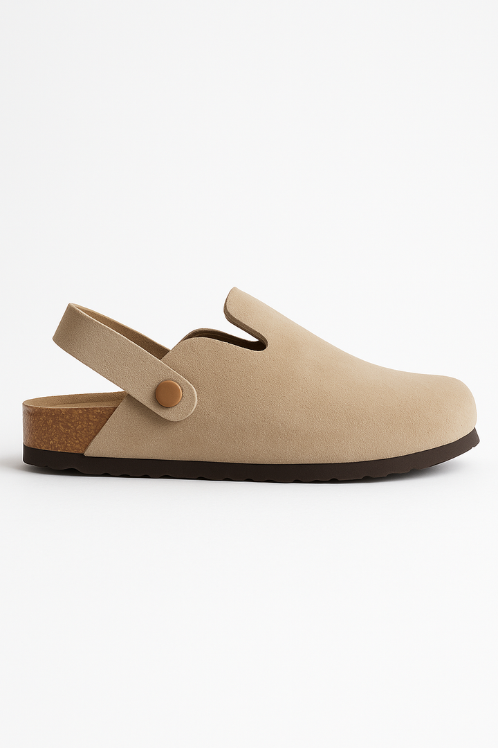 Suede Clogs with Cork Footbed