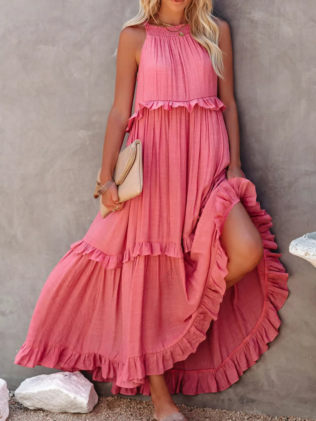 Elegant Ruffled Long Dress