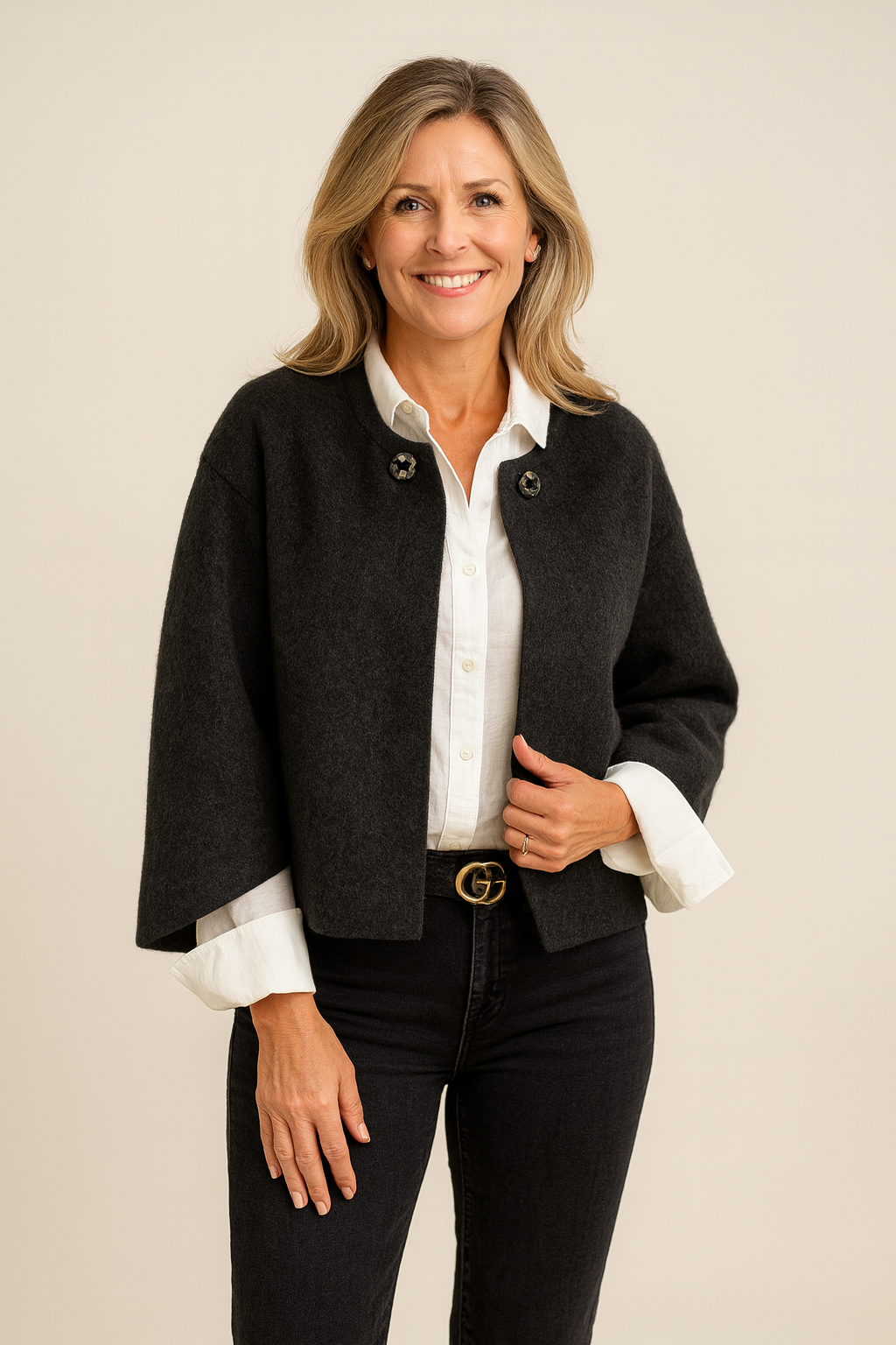 Henrike – Elegant Wool Blend Buttoned Short Coat