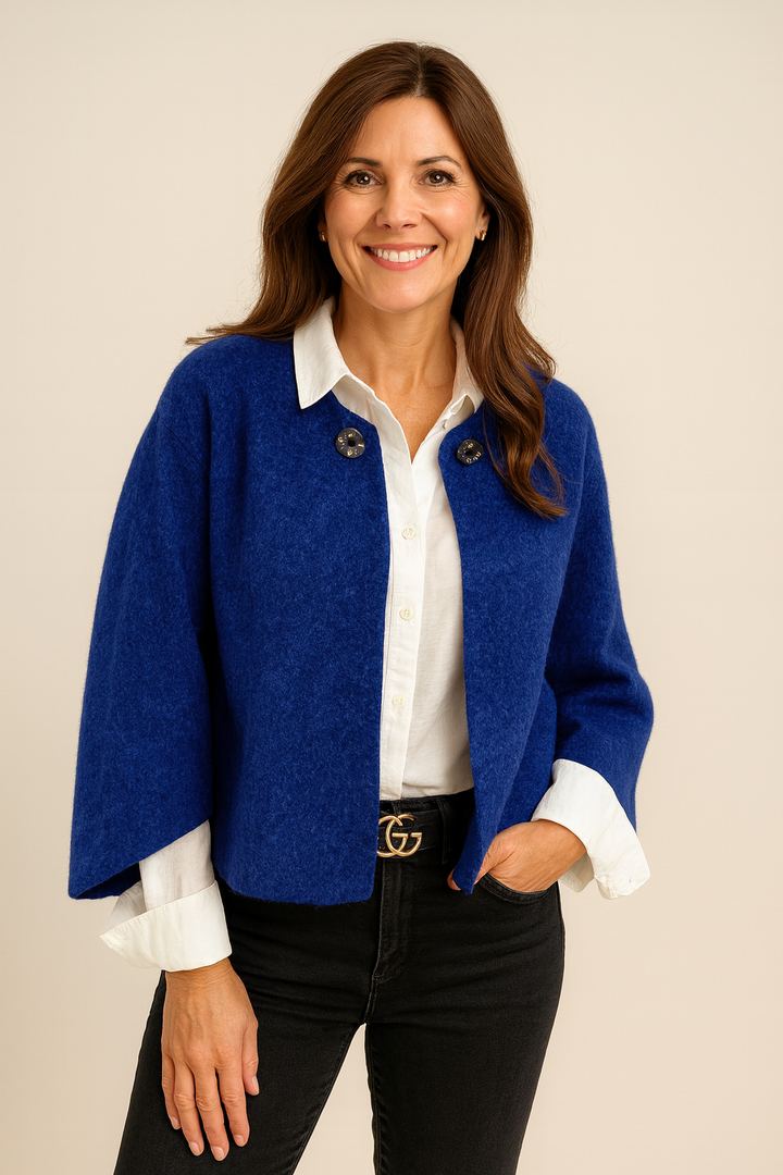 Henrike – Elegant Wool Blend Buttoned Short Coat