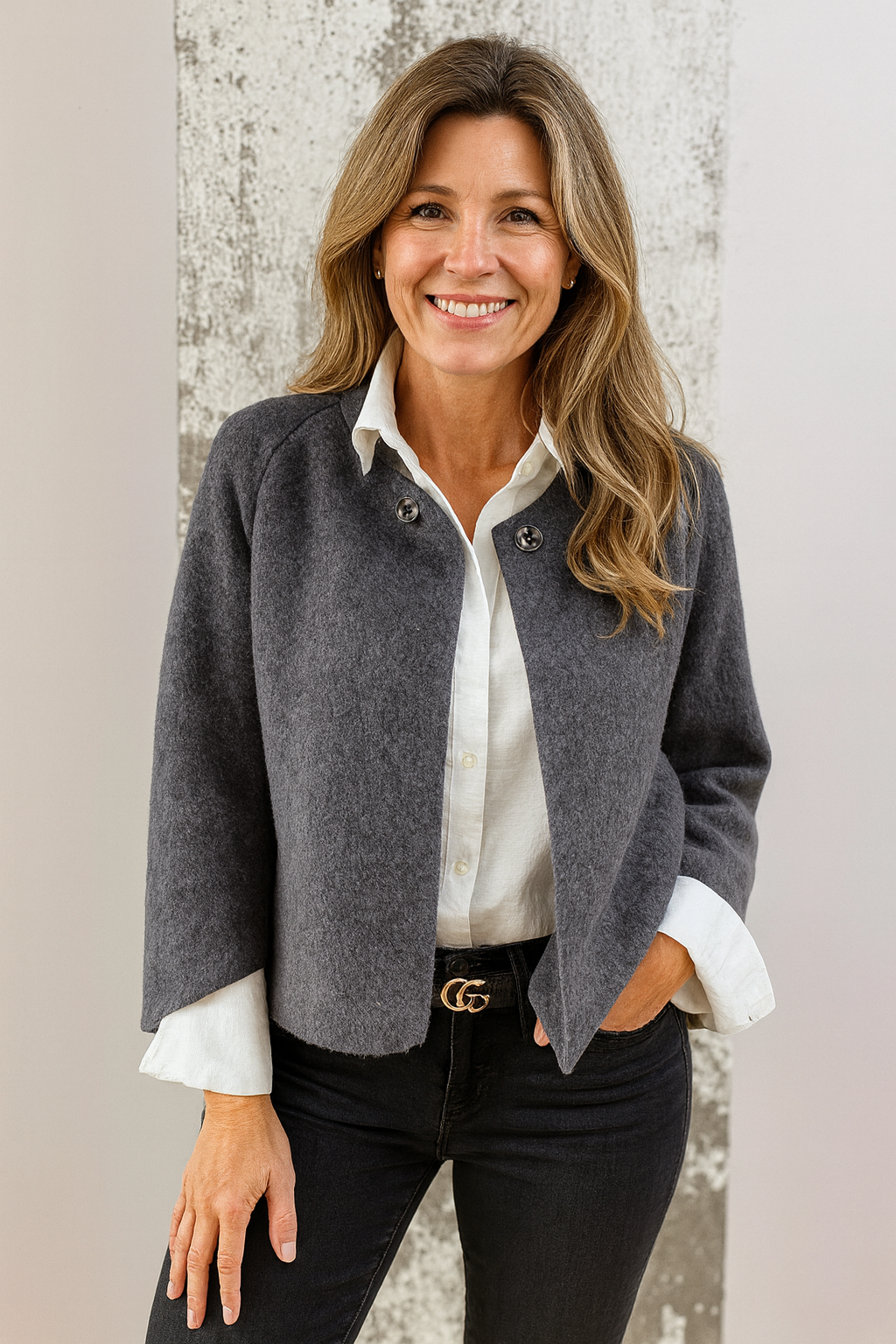 Henrike – Elegant Wool Blend Buttoned Short Coat