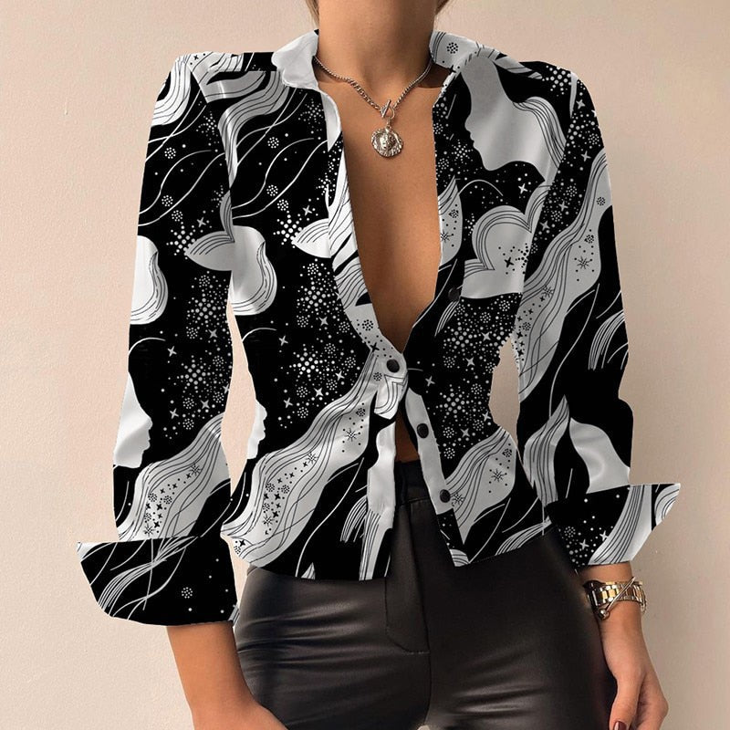 Leila | Printed V-neck PU Leather Blouse