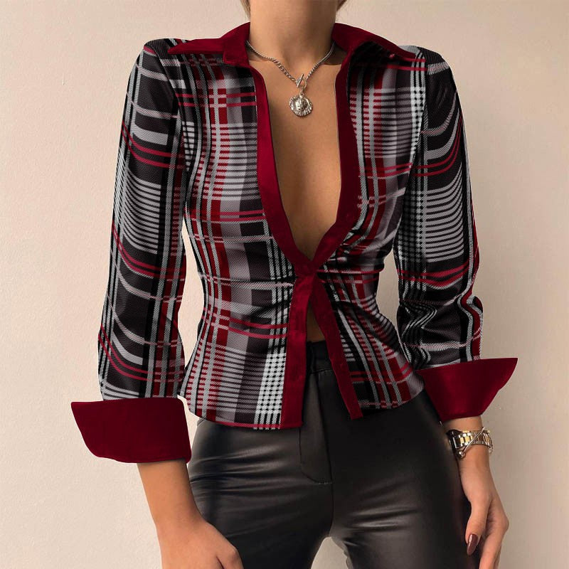 Leila | Printed V-neck PU Leather Blouse