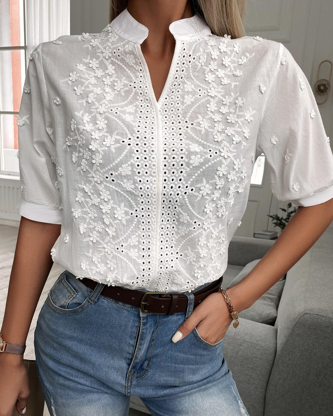 Enid Embroidered Cotton Blouse