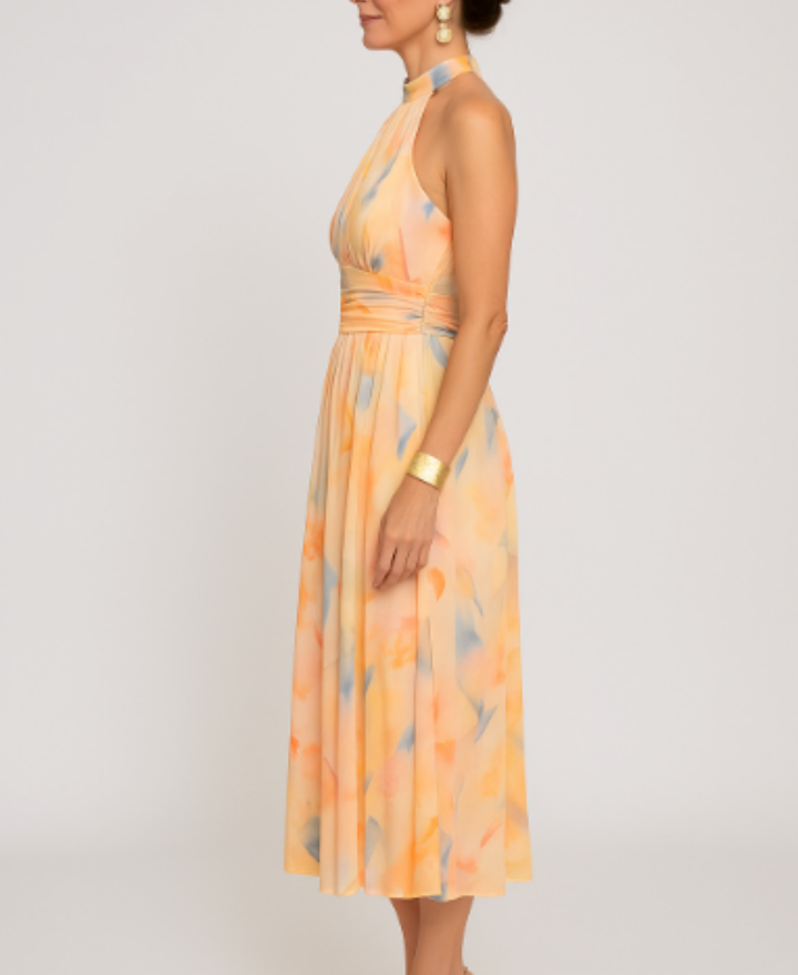 Evie™ - Elegant fitted watercolour print dress