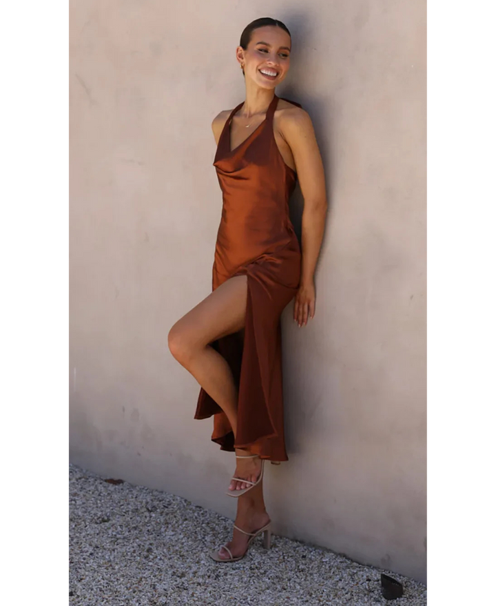 Noir Allure | Satin Halter Slip Dress