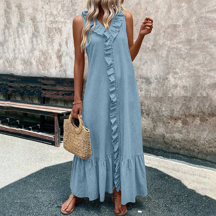 V-Neck Ruffle A-Line Maxi Dress