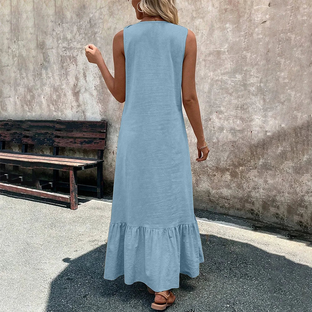 V-Neck Ruffle A-Line Maxi Dress