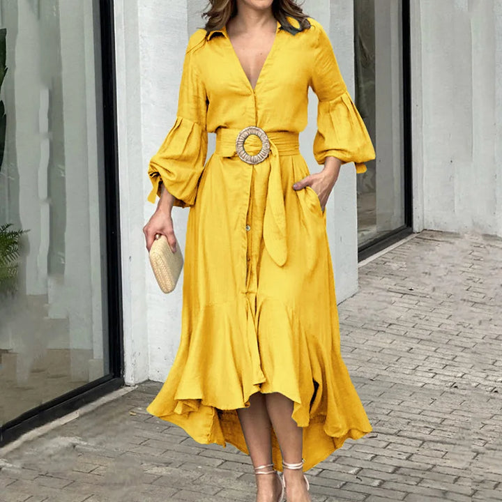 ELARA™ | Belted Asymmetric Midi Dress