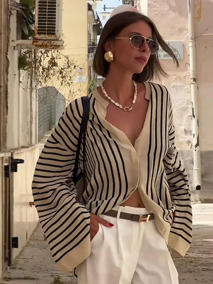 LINA™ | Vintage Striped Blouse