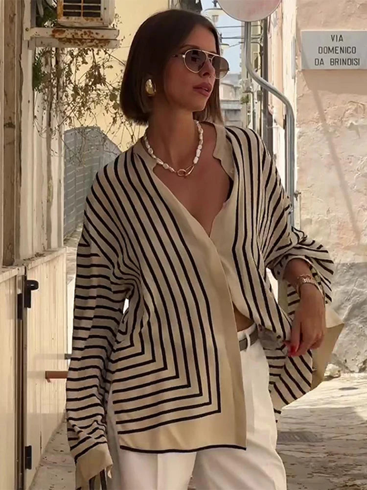 LINA™ | Vintage Striped Blouse