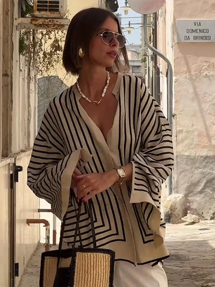 LINA™ | Vintage Striped Blouse