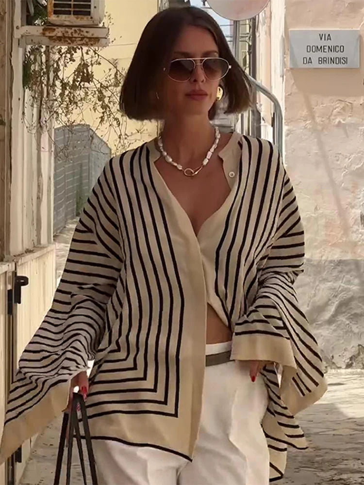 LINA™ | Vintage Striped Blouse