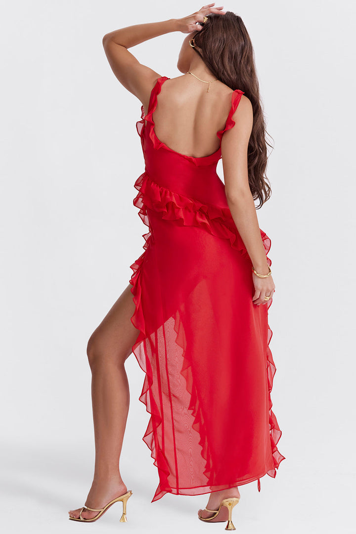 Celeste – Ruffle Slit Evening Dress