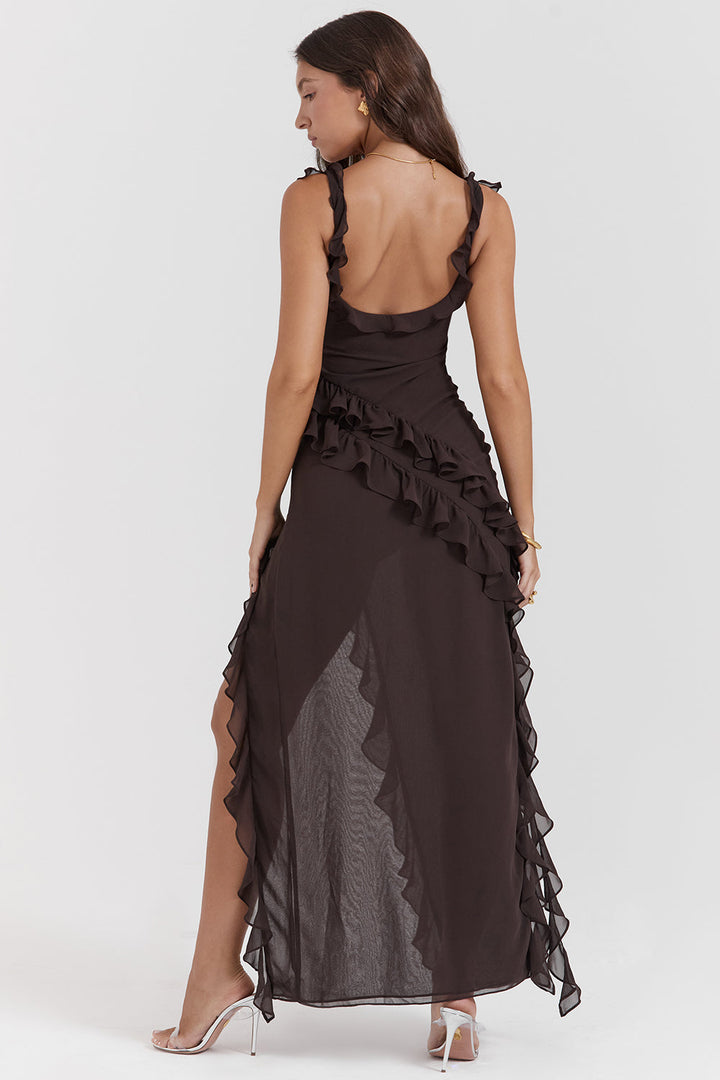 Celeste – Ruffle Slit Evening Dress