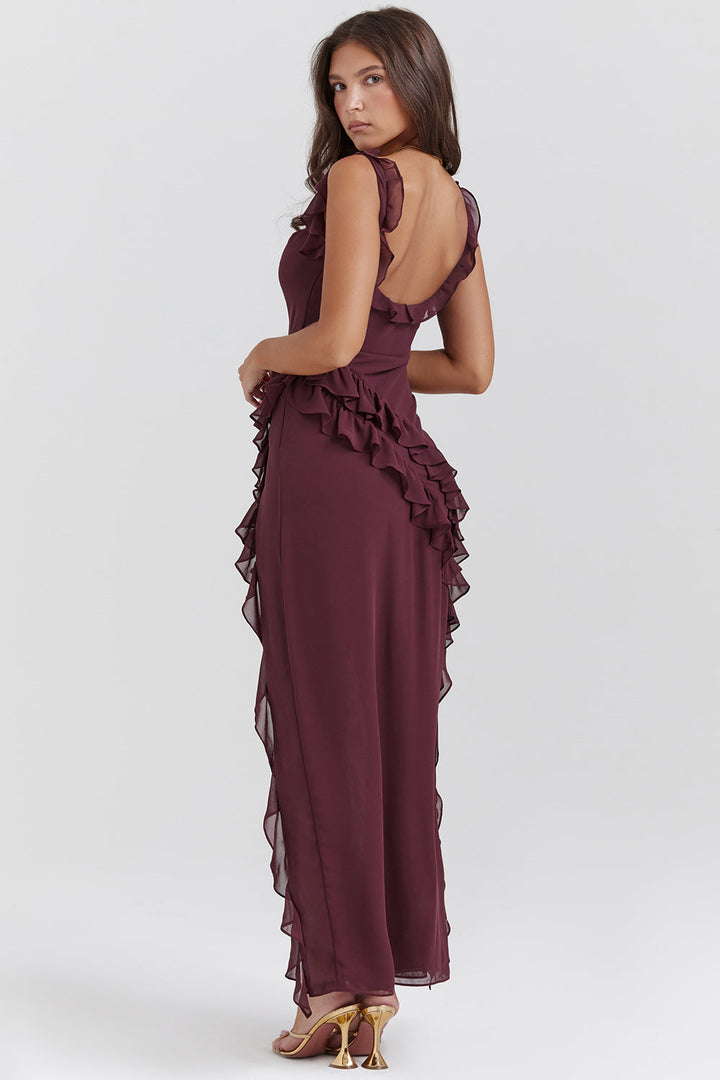 Celeste – Ruffle Slit Evening Dress