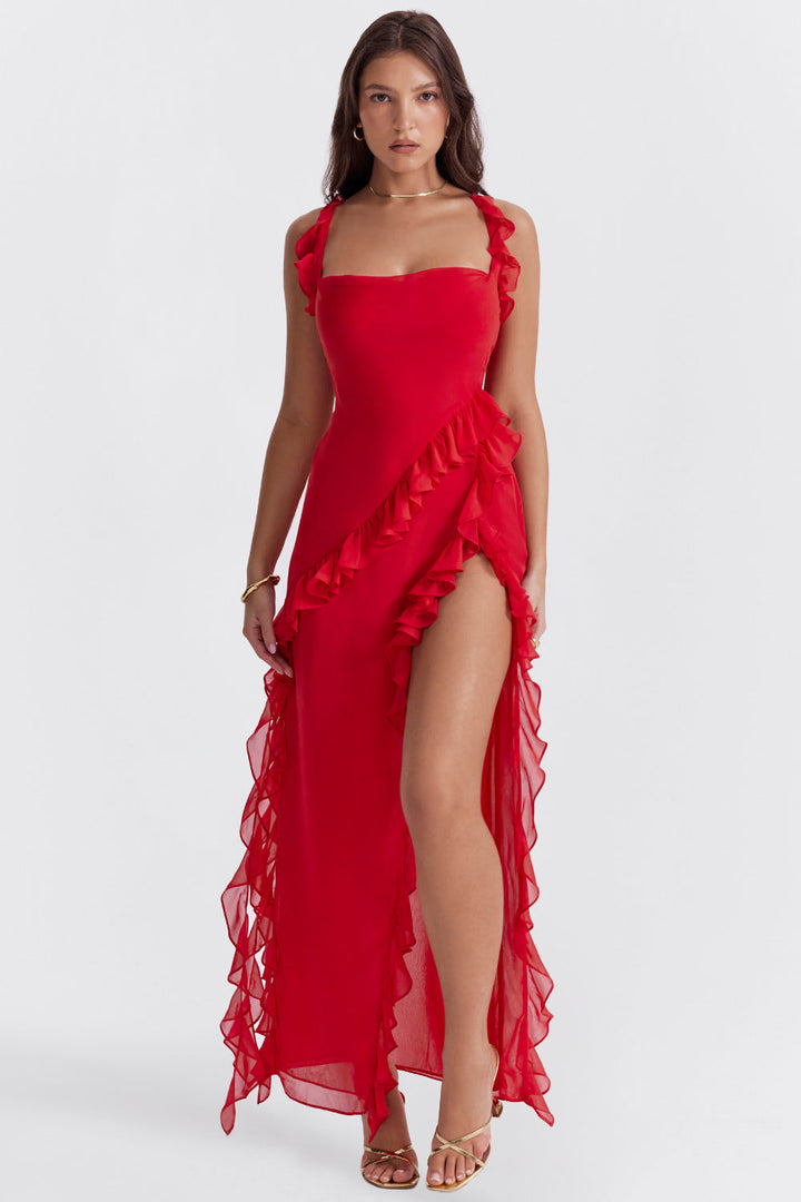 Celeste – Ruffle Slit Evening Dress