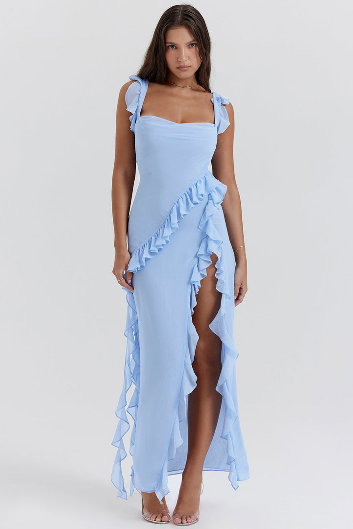 Celeste – Ruffle Slit Evening Dress